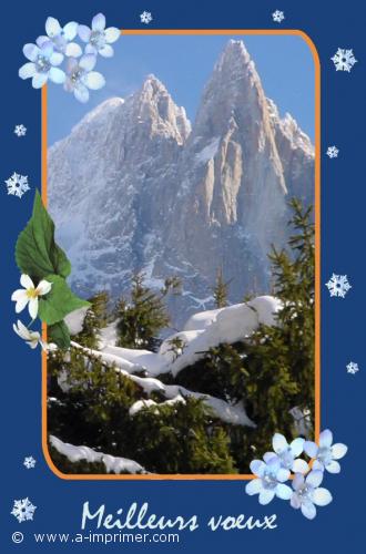 Meilleurs voeux Carte postale Bonne Année 2021 : Montagnes enneigées.