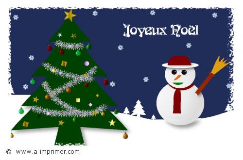 Joyeux Noël Carte postale d'un sapin et d'un bonhomme de neige, de nuit. Joyeux noël.