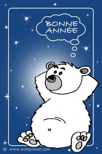 Carte postale Bonne Anne 2021 : Ours blanc qui pense.