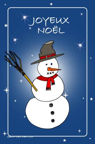Carte postale joyeux noël : un bonhomme de neige.