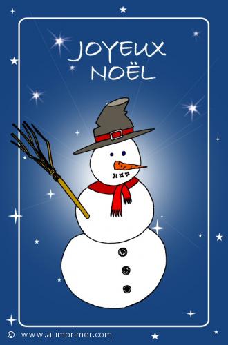 Carte postale joyeux nol : un bonhomme de neige.