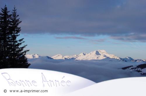 Bonne Année Carte postale Bonne Année 2021 : Montagnes enneigées.