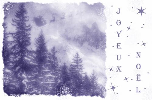 Carte postale joyeux noël : montagne enneigée.
