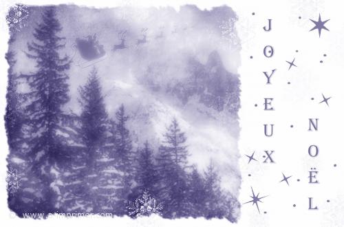 Carte postale joyeux nol : montagne enneige.