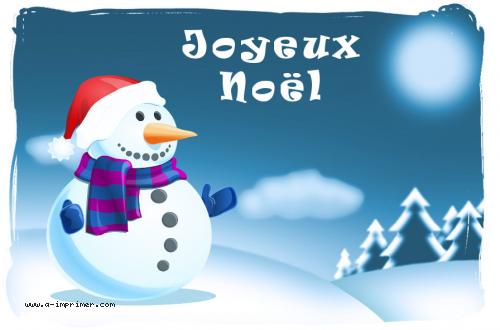 Carte postale pour souhaiter un joyeux nol orne d'un bonhomme de neige