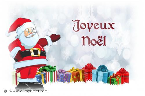 Carte postale orne de cadeaux et du pre nol pour souhaiter un joyeux nol.