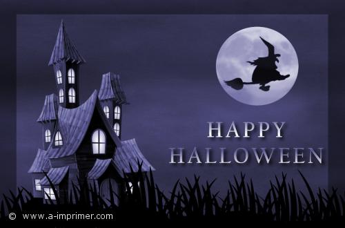 Halloween Carte postale pour halloween. Château hanté dans la nuit.