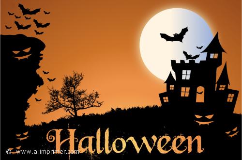Halloween Carte postale pour halloween. Château hanté dans la nuit.