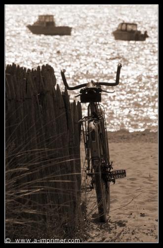 Carte postale d'un vlo sur la plage.